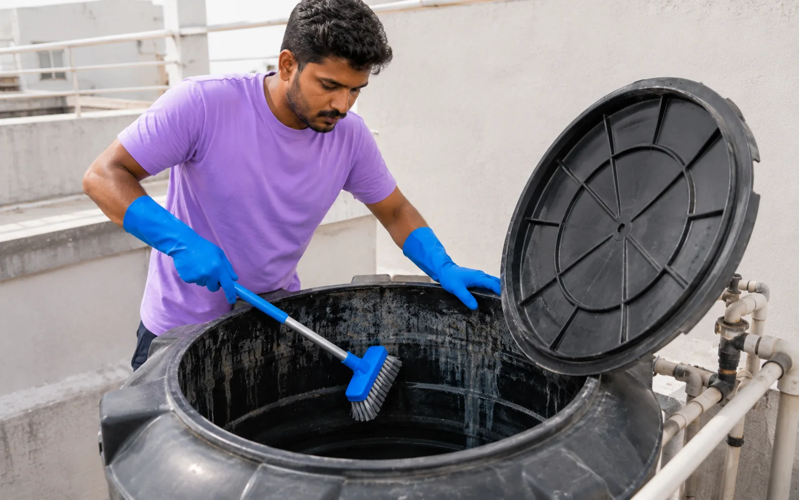 Water tank cleaning